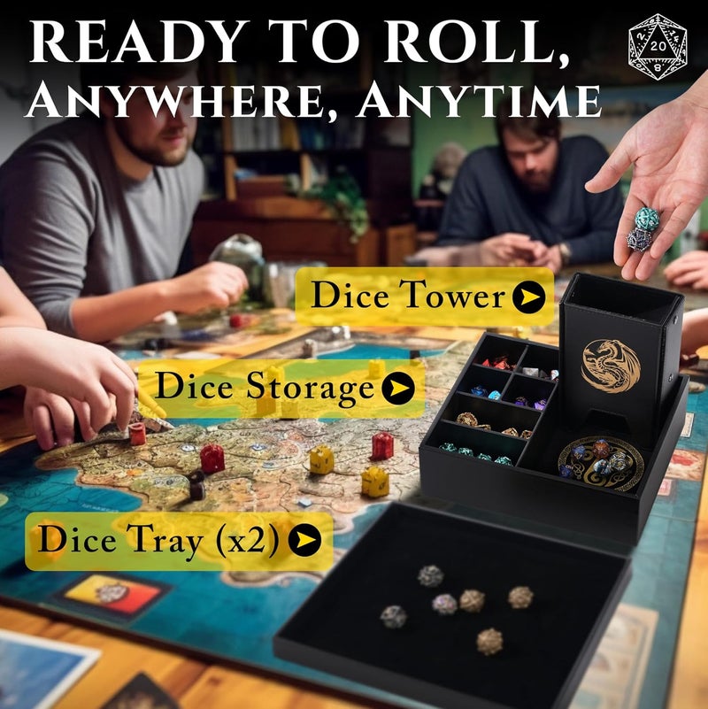 Soar Forge Dice Tray and Dice Tower for DND: All-in-One Tray, Storage & Large Tower for Random Rolls - Stores Your Sets, Mini's etc, Perfect for D&D and RPG Gift Accessories (Gold Dragon) - Image 3